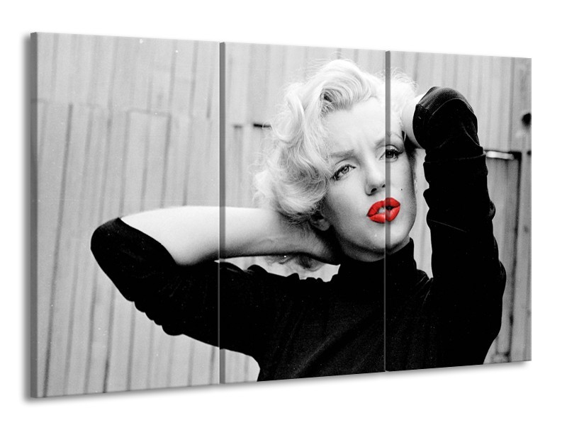 Canvas Schilderij Marilyn Monroe | Grijs, Zwart, Rood | 165x100cm 3Luik