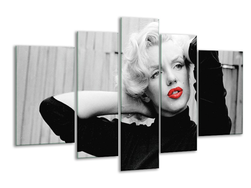 Canvas Schilderij Marilyn Monroe | Grijs, Zwart, Rood | 170x100cm 5Luik