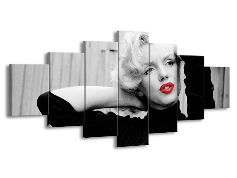 Canvas Schilderij Marilyn Monroe | Grijs, Zwart, Rood | 210x100cm 7Luik