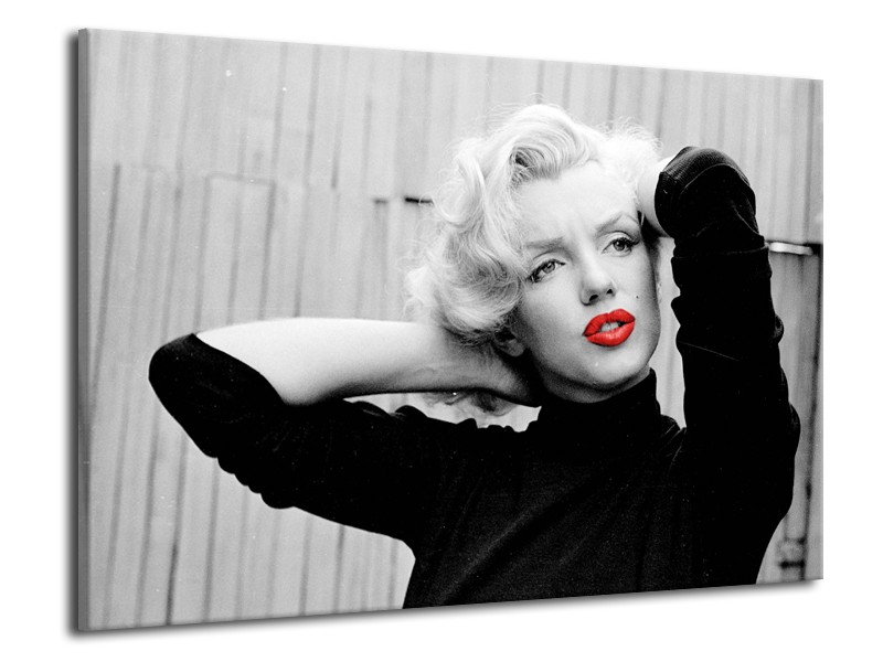 Canvas Schilderij Marilyn Monroe | Grijs, Zwart, Rood | 70x50cm 1Luik