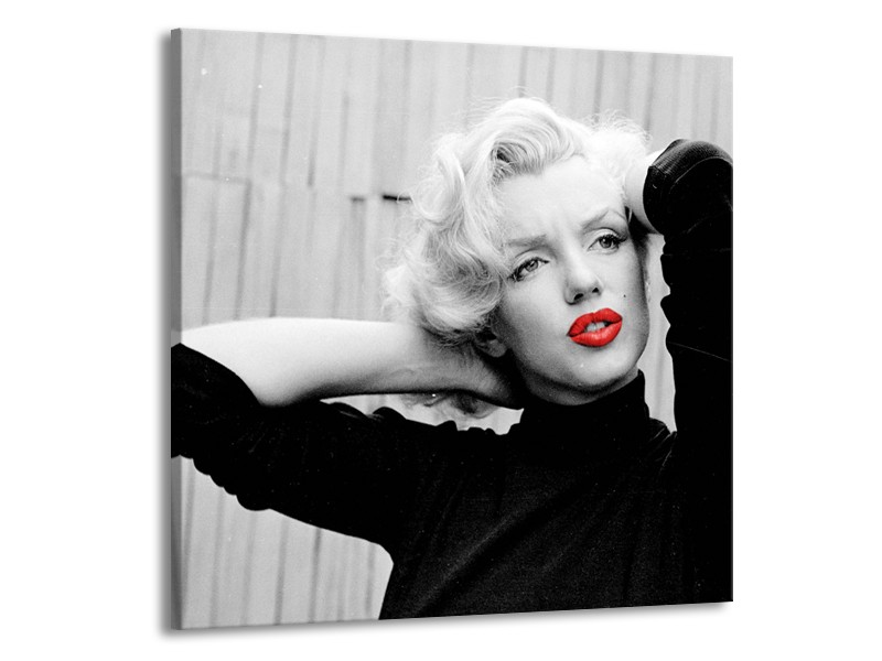 Canvas Schilderij Marilyn Monroe | Grijs, Zwart, Rood | 70x70cm 1Luik