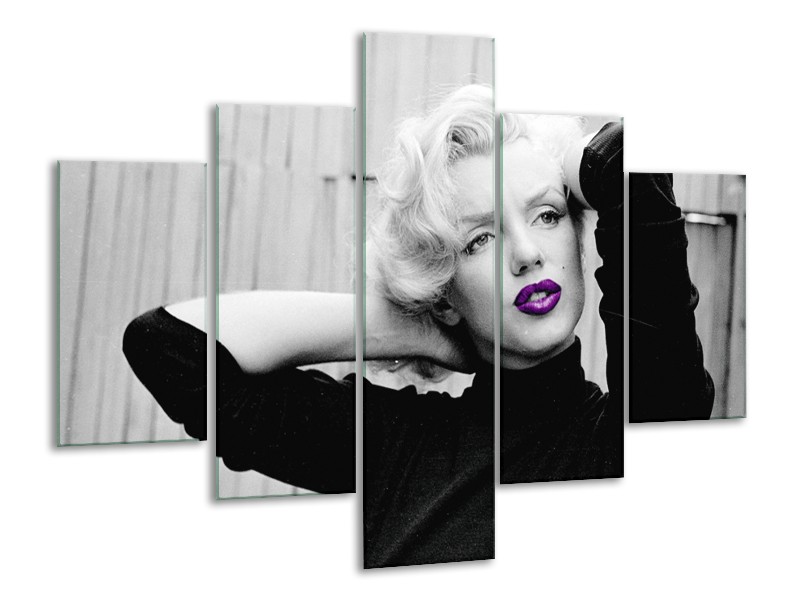 Glasschilderij Marilyn Monroe | Grijs, Zwart, Paars | 100x70cm 5Luik