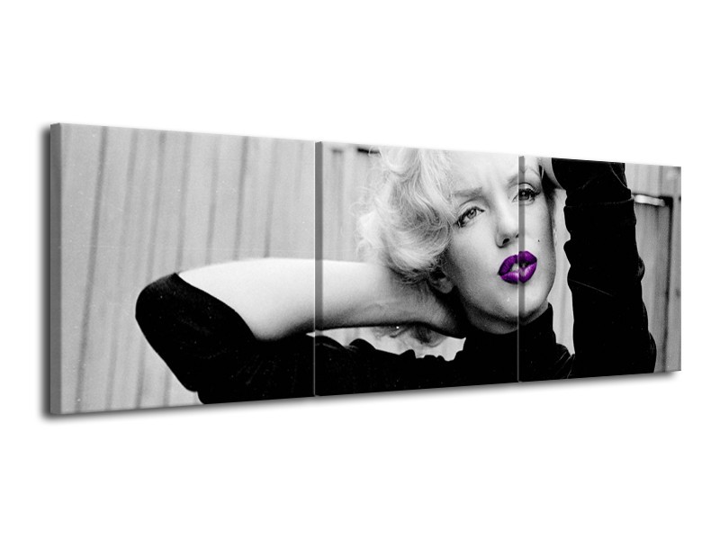 Canvas Schilderij Marilyn Monroe | Grijs, Zwart, Paars | 120x40cm 3Luik