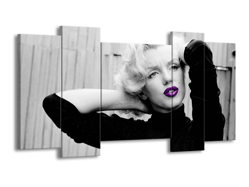 Canvas Schilderij Marilyn Monroe | Grijs, Zwart, Paars | 120x65cm 5Luik