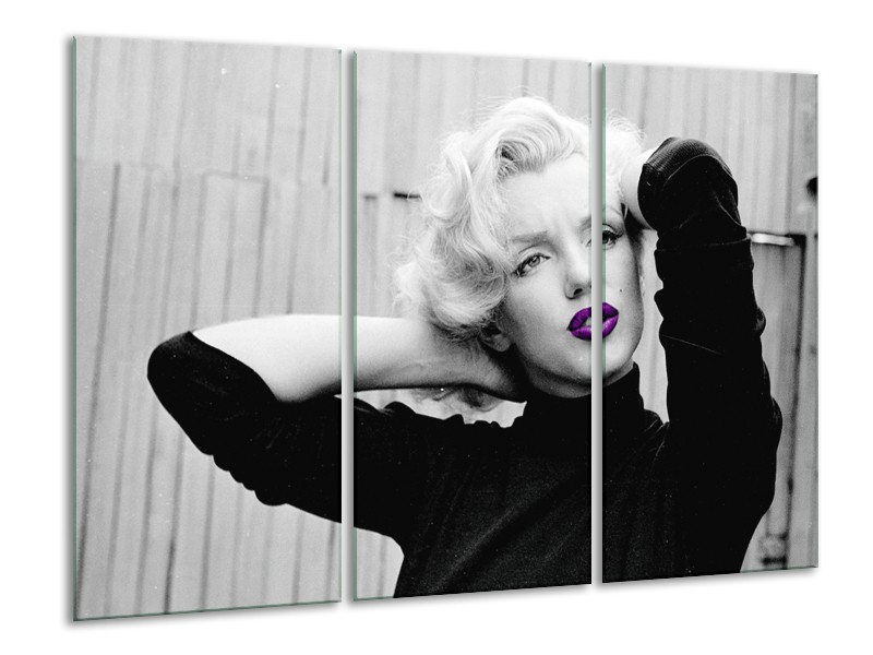 Glasschilderij Marilyn Monroe | Grijs, Zwart, Paars | 120x80cm 3Luik