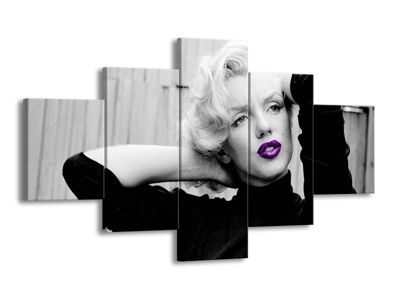 Glasschilderij Marilyn Monroe | Grijs, Zwart, Paars | 125x70cm 5Luik