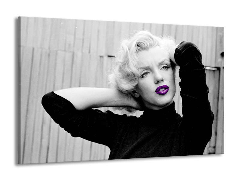 Glasschilderij Marilyn Monroe | Grijs, Zwart, Paars | 140x90cm 1Luik