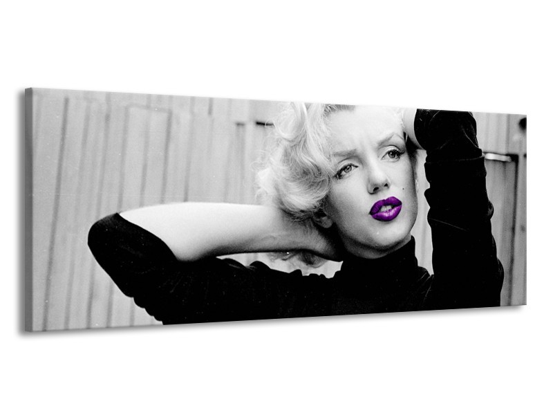 Canvas Schilderij Marilyn Monroe | Grijs, Zwart, Paars | 145x58cm 1Luik