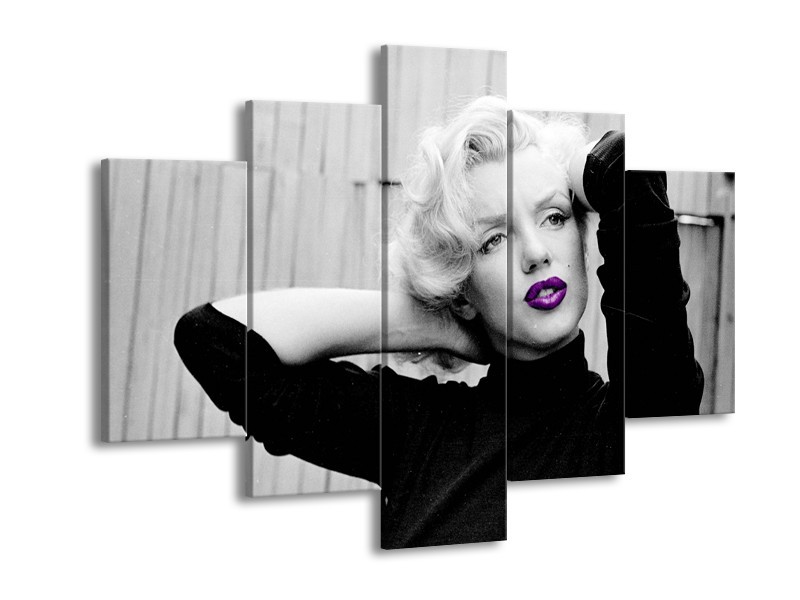 Canvas Schilderij Marilyn Monroe | Grijs, Zwart, Paars | 150x105cm 5Luik