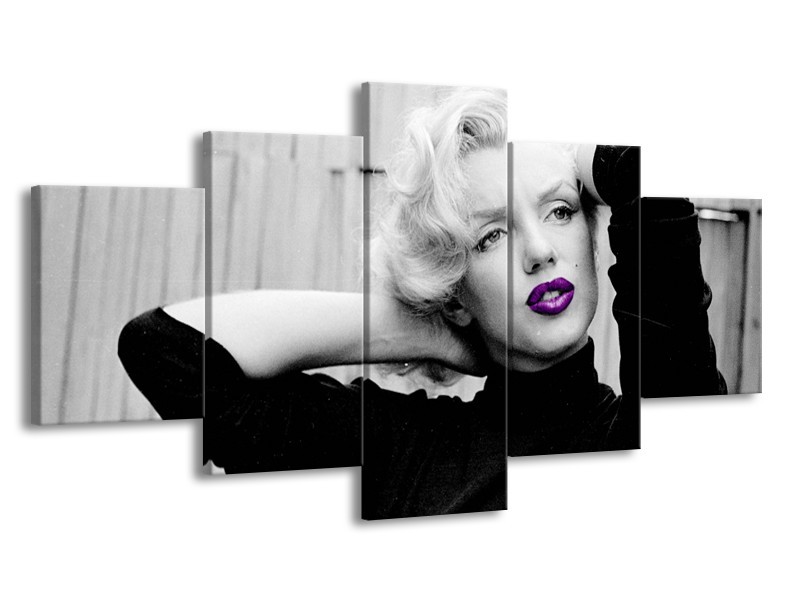 Glasschilderij Marilyn Monroe | Grijs, Zwart, Paars | 150x80cm 5Luik