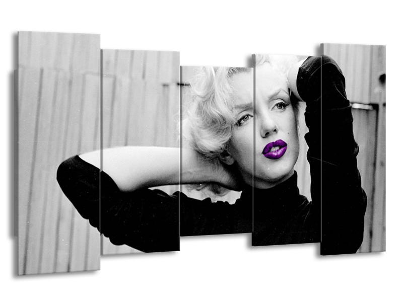 Canvas Schilderij Marilyn Monroe | Grijs, Zwart, Paars | 150x80cm 5Luik