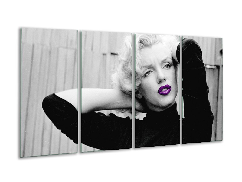 Glasschilderij Marilyn Monroe | Grijs, Zwart, Paars | 160x80cm 4Luik