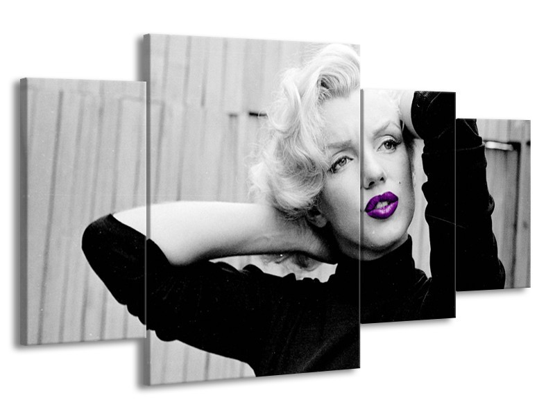 Canvas Schilderij Marilyn Monroe | Grijs, Zwart, Paars | 160x90cm 4Luik