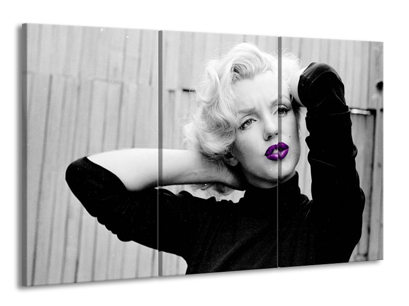 Glasschilderij Marilyn Monroe | Grijs, Zwart, Paars | 165x100cm 3Luik