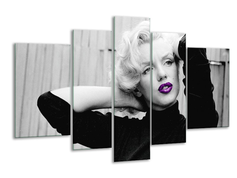 Canvas Schilderij Marilyn Monroe | Grijs, Zwart, Paars | 170x100cm 5Luik