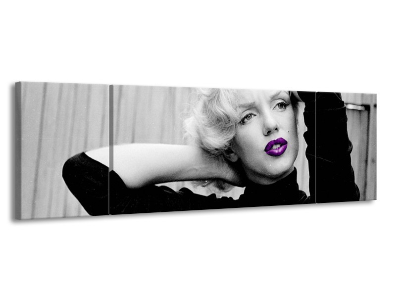 Canvas Schilderij Marilyn Monroe | Grijs, Zwart, Paars | 170x50cm 3Luik