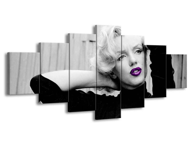 Canvas Schilderij Marilyn Monroe | Grijs, Zwart, Paars | 210x100cm 7Luik