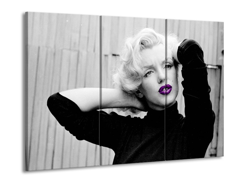 Canvas Schilderij Marilyn Monroe | Grijs, Zwart, Paars | 60x90cm 3Luik