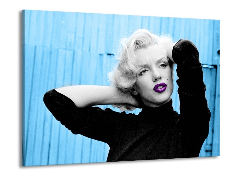 Glasschilderij Marilyn Monroe | Blauw, Zwart, Paars | 100x70cm 1Luik