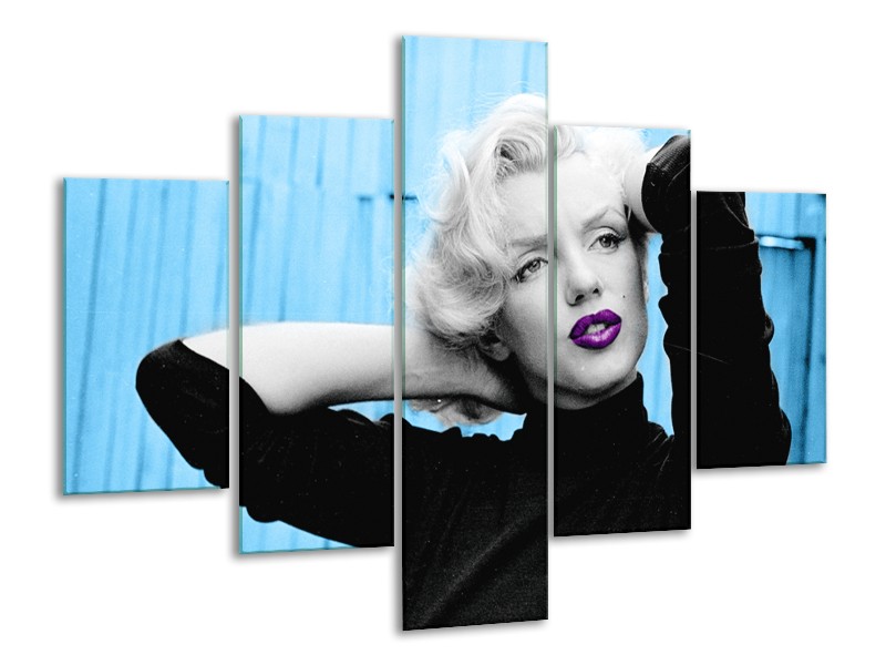 Glasschilderij Marilyn Monroe | Blauw, Zwart, Paars | 100x70cm 5Luik