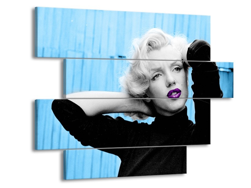 Canvas Schilderij Marilyn Monroe | Blauw, Zwart, Paars | 115x85cm 4Luik