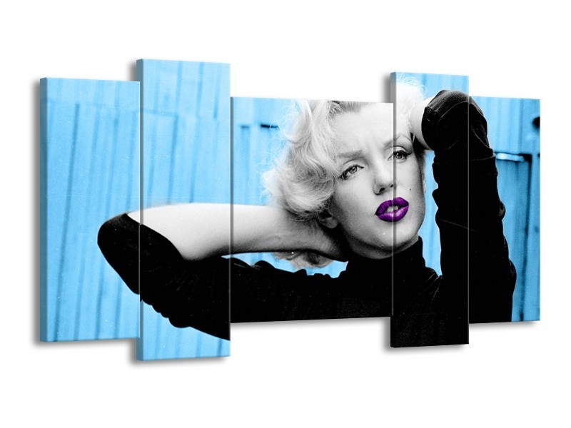 Canvas Schilderij Marilyn Monroe | Blauw, Zwart, Paars | 120x65cm 5Luik