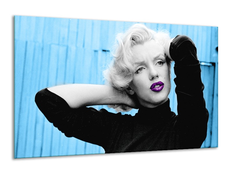 Canvas Schilderij Marilyn Monroe | Blauw, Zwart, Paars | 120x70cm 1Luik