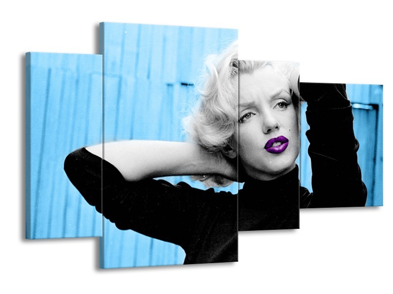 Canvas Schilderij Marilyn Monroe | Blauw, Zwart, Paars | 120x75cm 4Luik