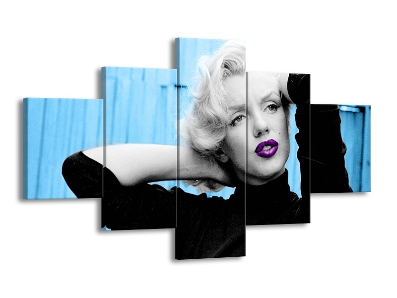 Glasschilderij Marilyn Monroe | Blauw, Zwart, Paars | 125x70cm 5Luik