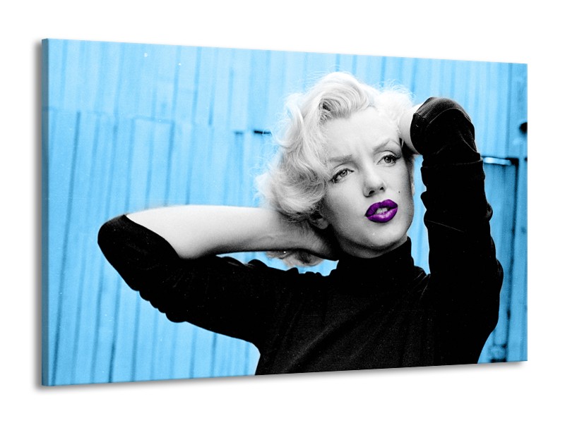 Glasschilderij Marilyn Monroe | Blauw, Zwart, Paars | 140x90cm 1Luik