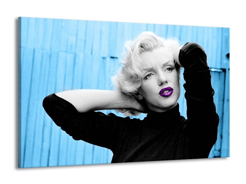 Canvas Schilderij Marilyn Monroe | Blauw, Zwart, Paars | 140x90cm 1Luik