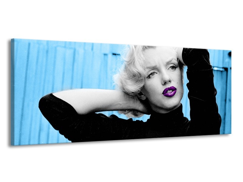 Glasschilderij Marilyn Monroe | Blauw, Zwart, Paars | 145x58cm 1Luik