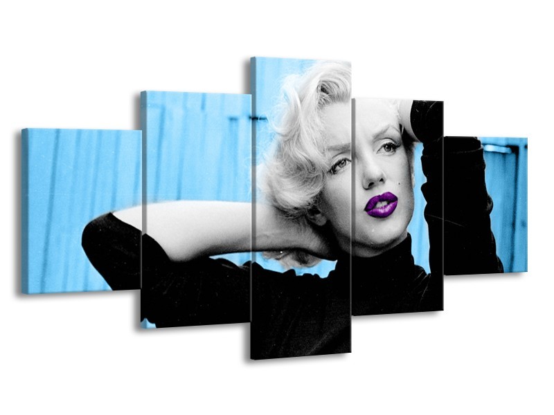 Canvas Schilderij Marilyn Monroe | Blauw, Zwart, Paars | 150x80cm 5Luik