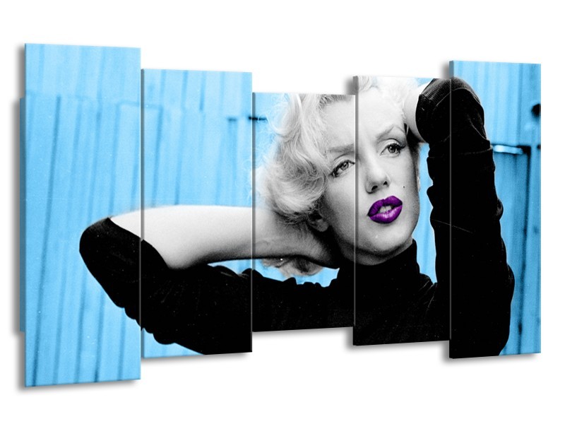 Glasschilderij Marilyn Monroe | Blauw, Zwart, Paars | 150x80cm 5Luik