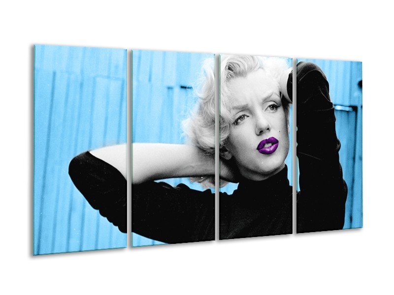 Canvas Schilderij Marilyn Monroe | Blauw, Zwart, Paars | 160x80cm 4Luik