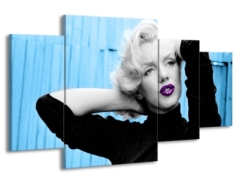 Canvas Schilderij Marilyn Monroe | Blauw, Zwart, Paars | 160x90cm 4Luik