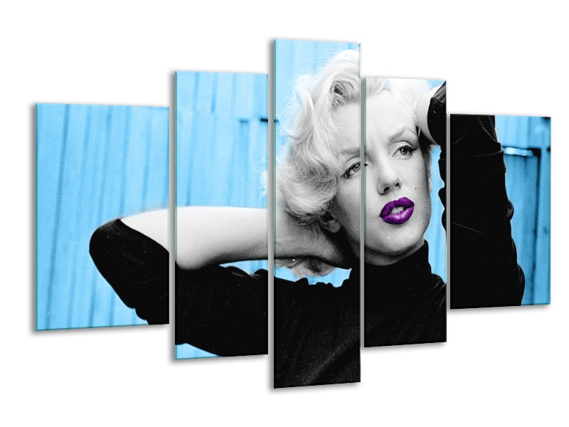 Glasschilderij Marilyn Monroe | Blauw, Zwart, Paars | 170x100cm 5Luik