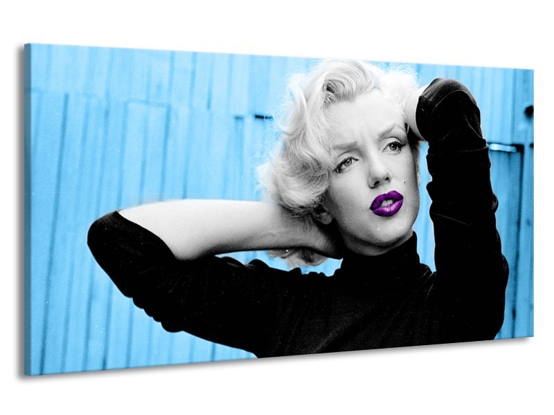 Canvas Schilderij Marilyn Monroe | Blauw, Zwart, Paars | 190x100cm 1Luik