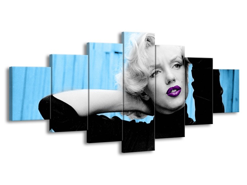 Canvas Schilderij Marilyn Monroe | Blauw, Zwart, Paars | 210x100cm 7Luik