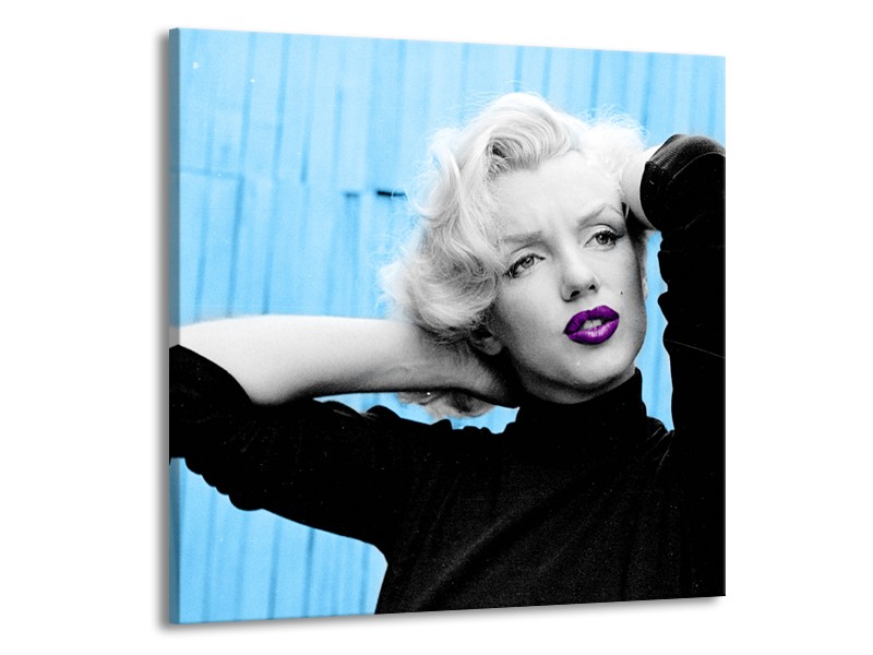 Glasschilderij Marilyn Monroe | Blauw, Zwart, Paars | 50x50cm 1Luik