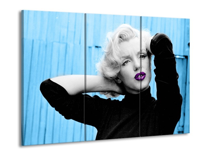 Glasschilderij Marilyn Monroe | Blauw, Zwart, Paars | 60x90cm 3Luik