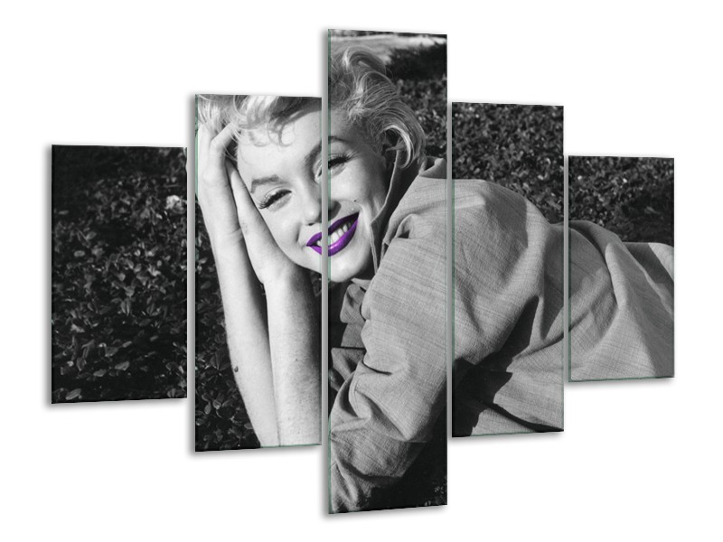 Glasschilderij Marilyn Monroe | Grijs, Zwart, Paars | 100x70cm 5Luik