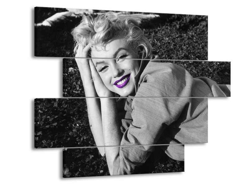 Glasschilderij Marilyn Monroe | Grijs, Zwart, Paars | 115x85cm 4Luik