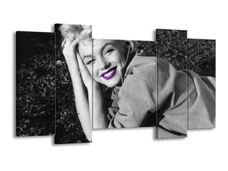 Canvas Schilderij Marilyn Monroe | Grijs, Zwart, Paars | 120x65cm 5Luik