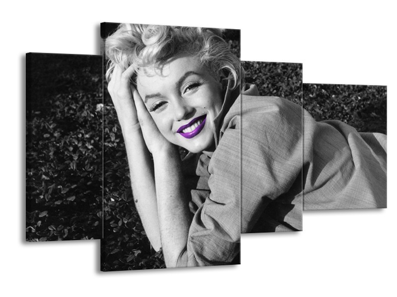 Canvas Schilderij Marilyn Monroe | Grijs, Zwart, Paars | 120x75cm 4Luik