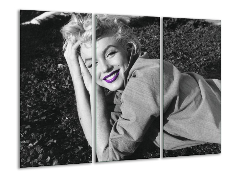 Canvas Schilderij Marilyn Monroe | Grijs, Zwart, Paars | 120x80cm 3Luik