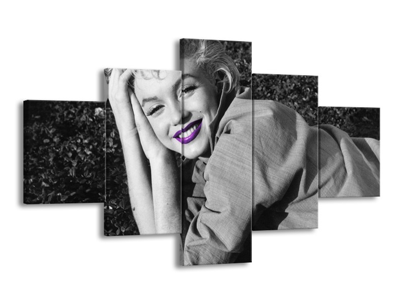 Canvas Schilderij Marilyn Monroe | Grijs, Zwart, Paars | 125x70cm 5Luik