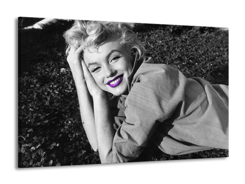 Glasschilderij Marilyn Monroe | Grijs, Zwart, Paars | 140x90cm 1Luik