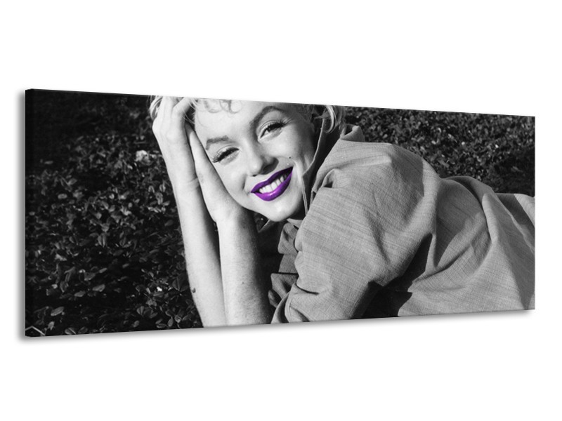 Glasschilderij Marilyn Monroe | Grijs, Zwart, Paars | 145x58cm 1Luik