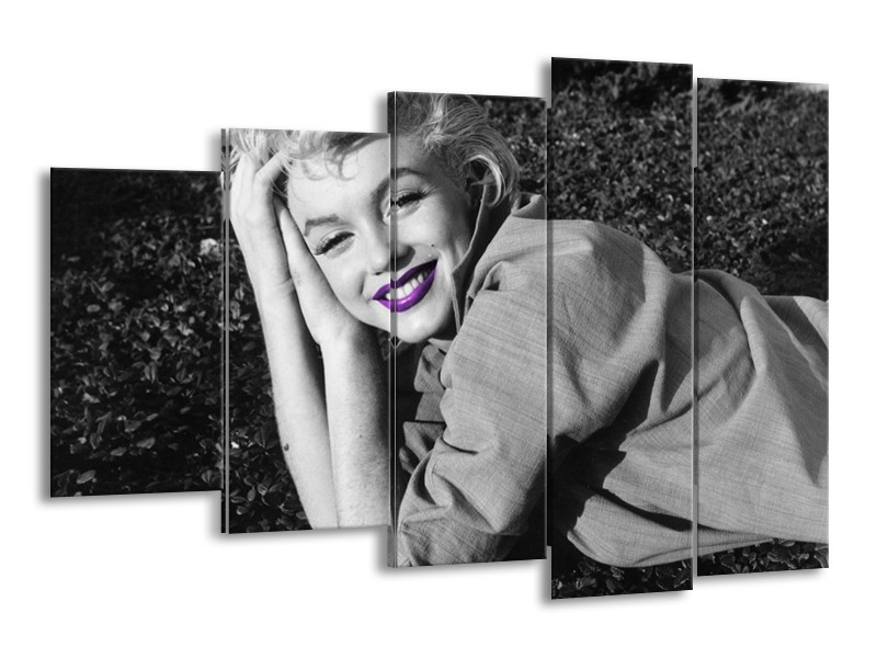 Canvas Schilderij Marilyn Monroe | Grijs, Zwart, Paars | 150x100cm 5Luik